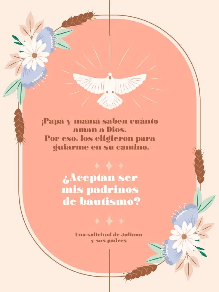 Invitación Para Padrinos De Bautismo Floral Delicado Marrón