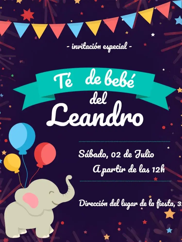 Invitación Baby Shower Elefantito Globos