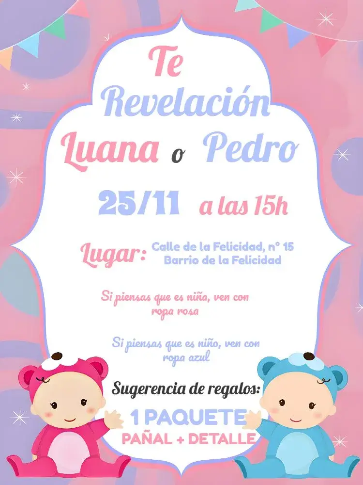 Invitación Baby Shower Revelación Ositos Blancos