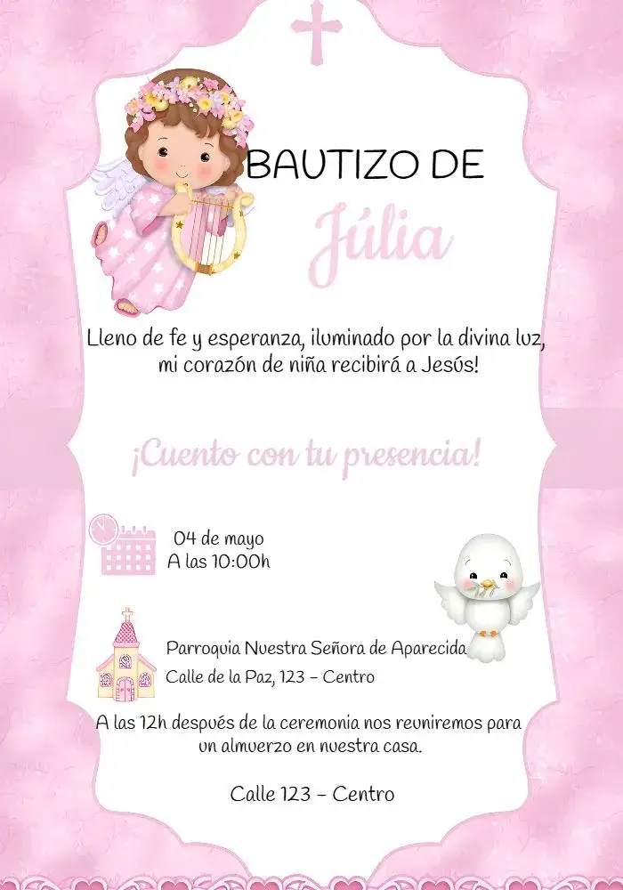 Invitación Bautizo Niña Angelito Paz – tema Bautismo azul claro, blanco, angelito, minimalista, infantil, sereno