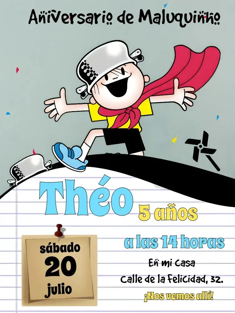 Invitación Menino Maluquinho Negro – tema Despedida de Soltera moderno, infantil, preto y blanco, divertido, sostenible, elegante