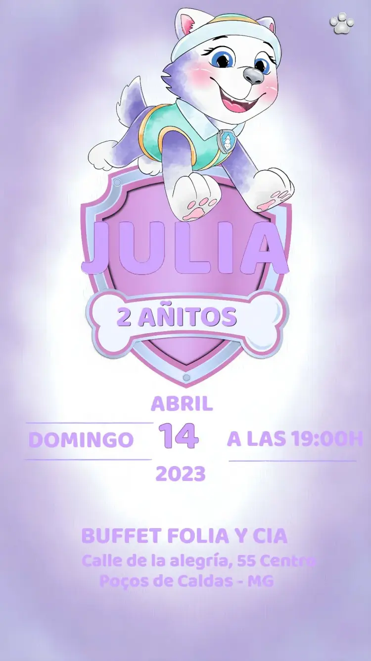 Invitación Everest Patrulla Canina Blanco editable y personalizable