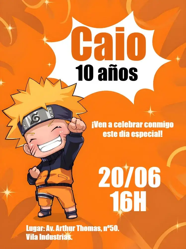 Invitación Naruto Chibi Negro – tema Cumpleaños Infantil anime, chibi, moderno, colorido, temático, jovem