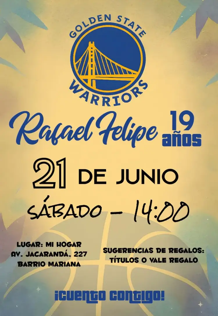 Invitación Golden State Warriors Nba Infantil