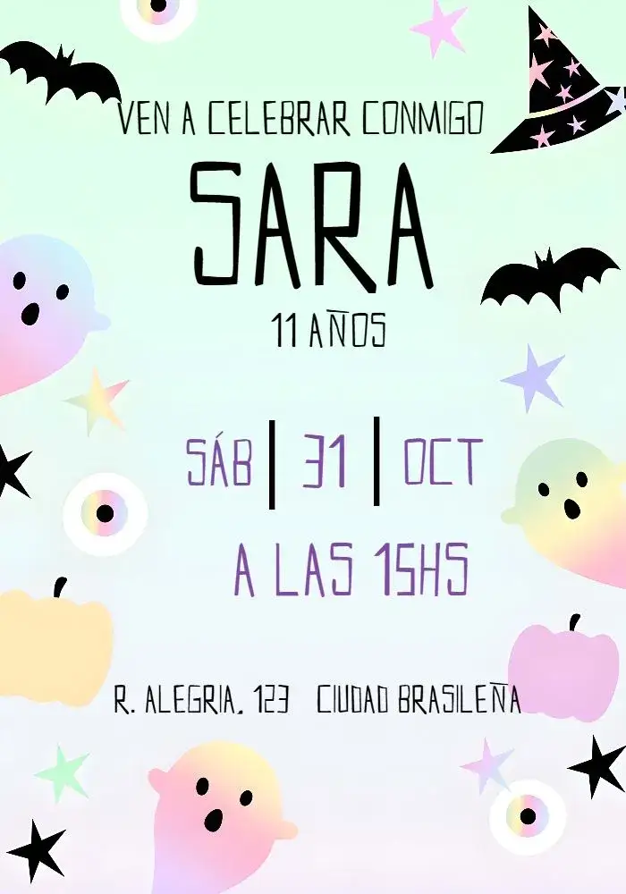 Invitación Halloween Neón – tema Fechas Conmemorativas neón, holográfico, fantasmas, colorido, divertido