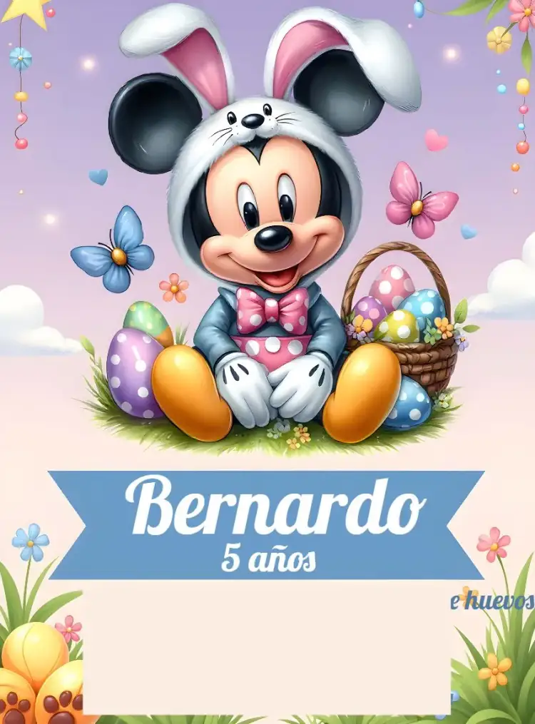 Invitación Pascua Mickey Mouse Pluto – tema Fechas Conmemorativas colorido, divertido, infantil, Disney, celebración alegre