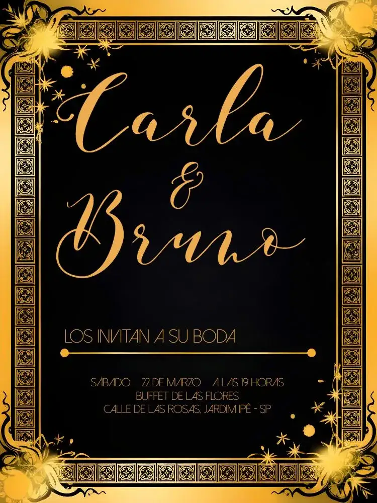 Invitación Boda Elegante en Negro – tema Boda negro, dorado, elegante, chic, moderno, árabe