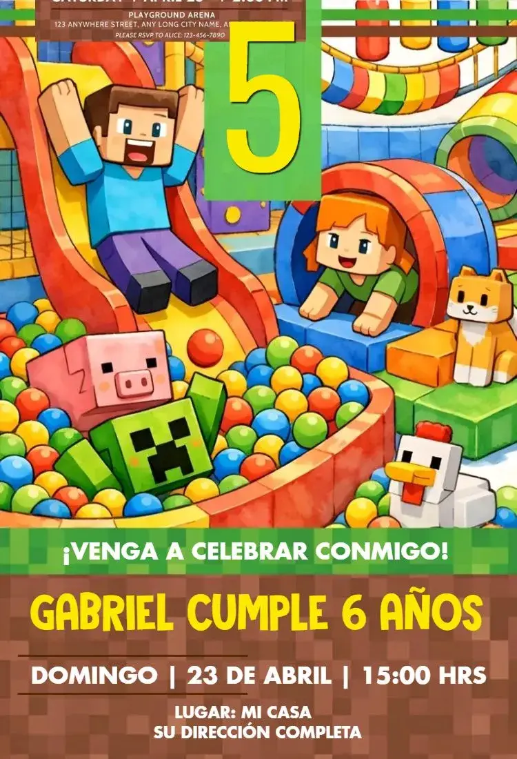 Invitación Minecraft 4 editable y personalizable
