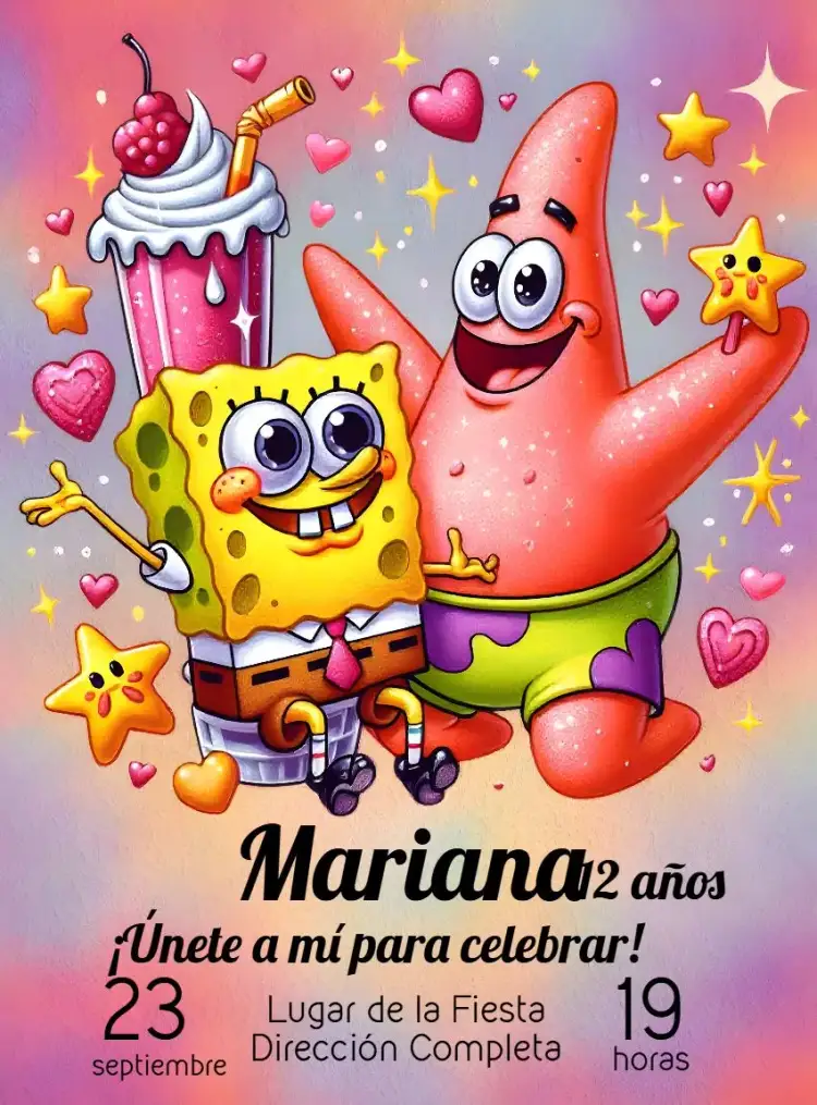 Invitación Bob Esponja Colorido – tema Más buscados colorido, infantil, divertido, marinho, animado