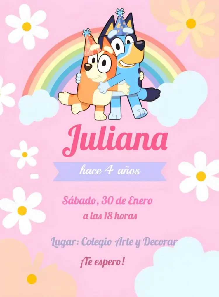 Invitación Bluey Y Bingo Chica