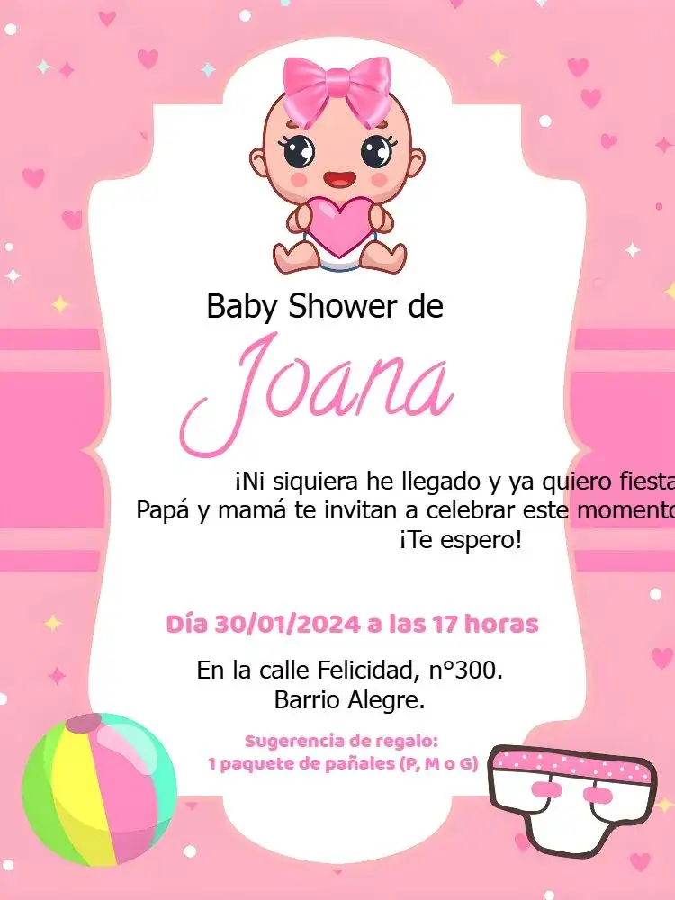 Invitación Baby Shower Niña Corona – tema Baby Shower rosa, corona, corazones, princesa, infantil, delicado