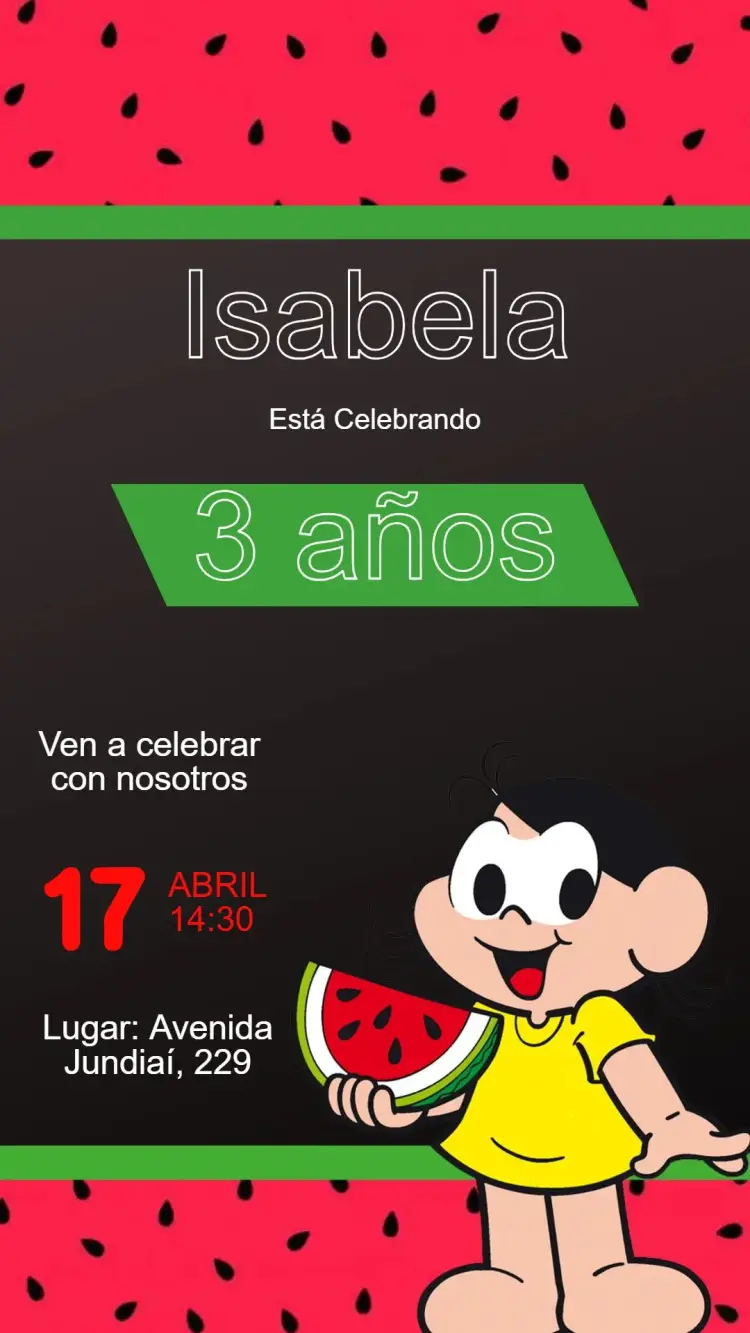 Invitación Invitación Magali Turma da Mônica - Fiesta Infantil Editable editable y personalizable