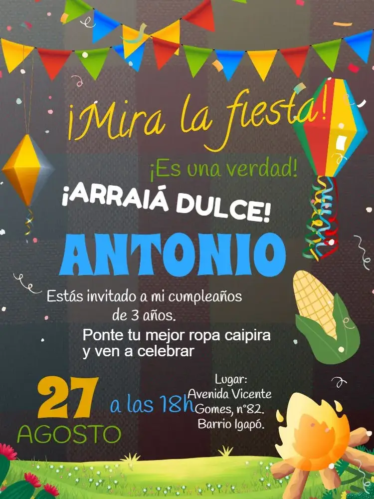 Invitación Fiesta Junina Arraiá Correio editable y personalizable