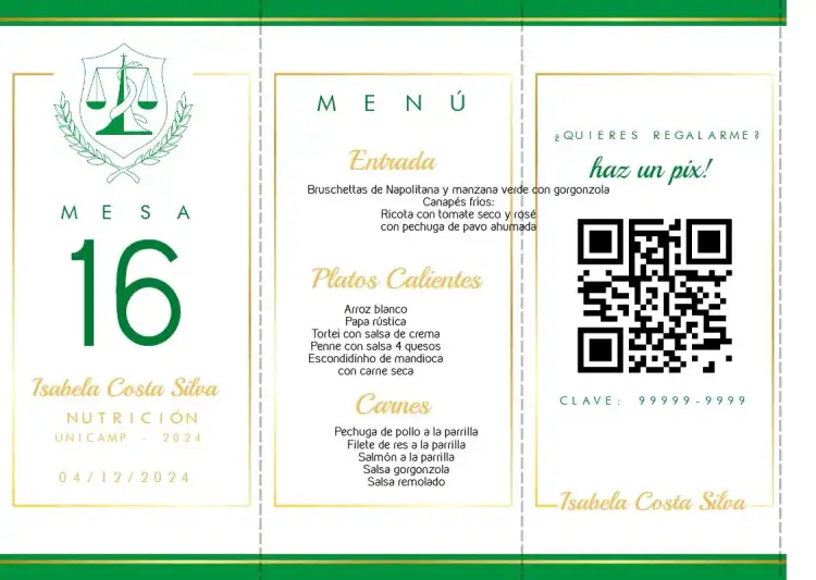 Menú Triángulo Graduación Nutrición Graduando