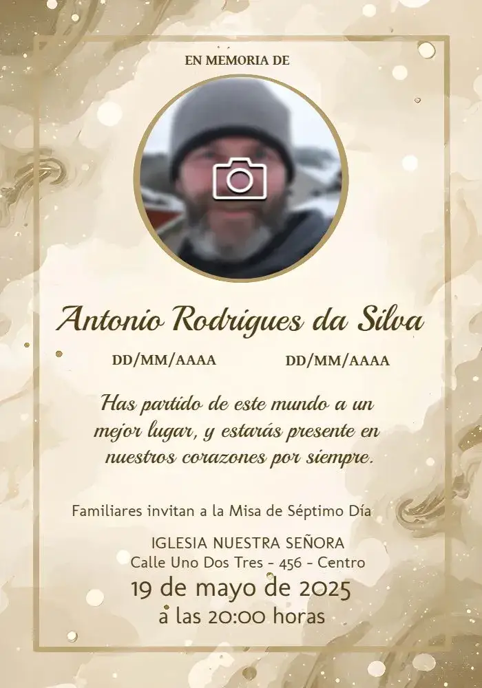 Invitación Misa De Séptimo Día Con Foto Margen – tema Fechas Conmemorativas minimalista, floral, elegante, sutil, clásico