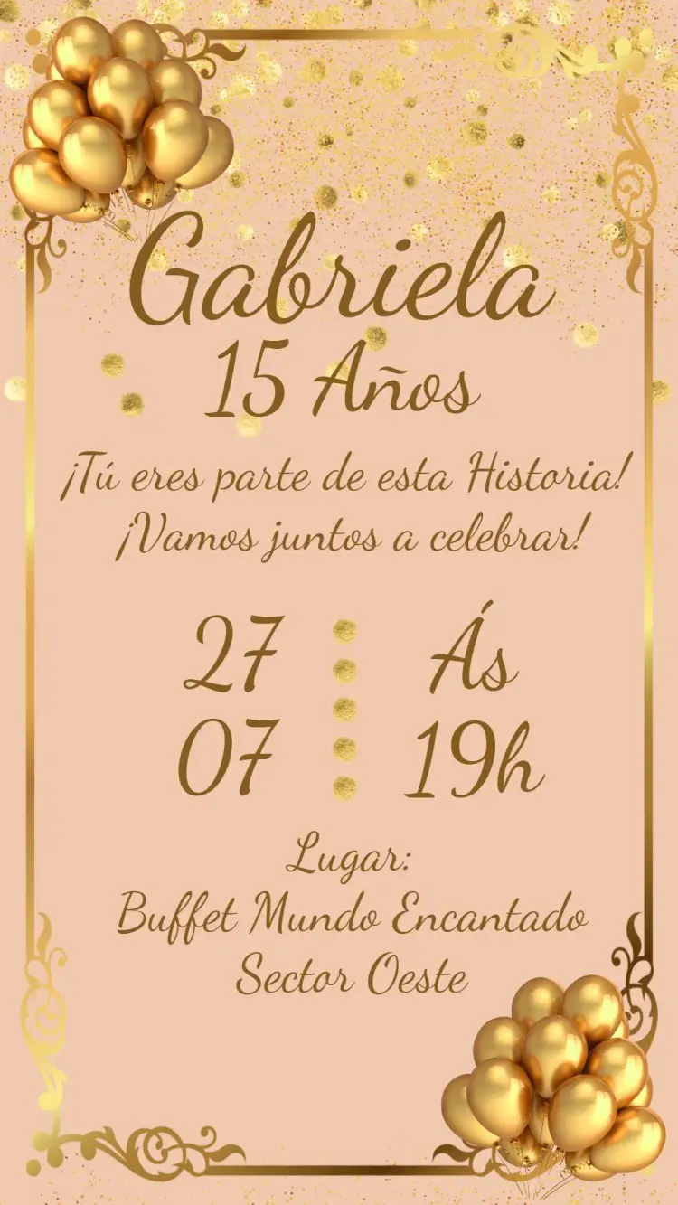 Invitación 15 Años Dorado