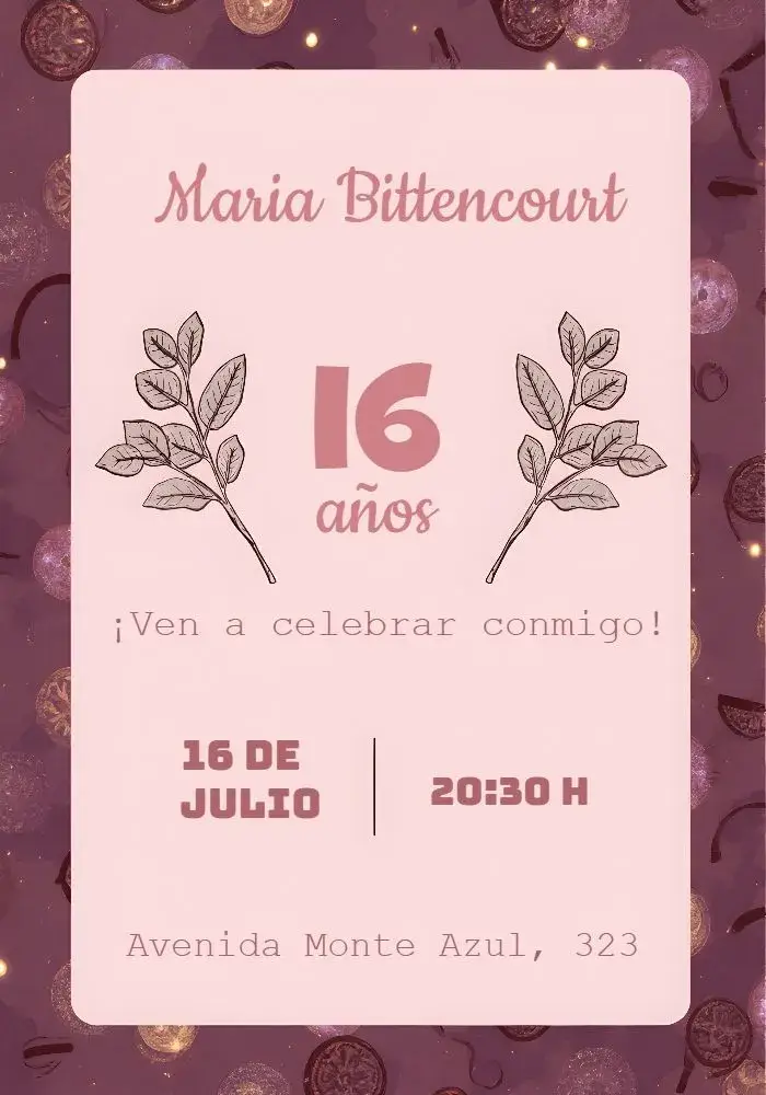 Invitación 15 Años Glitter Rosa