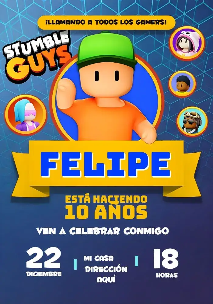 Invitación Stumble Guys Negro