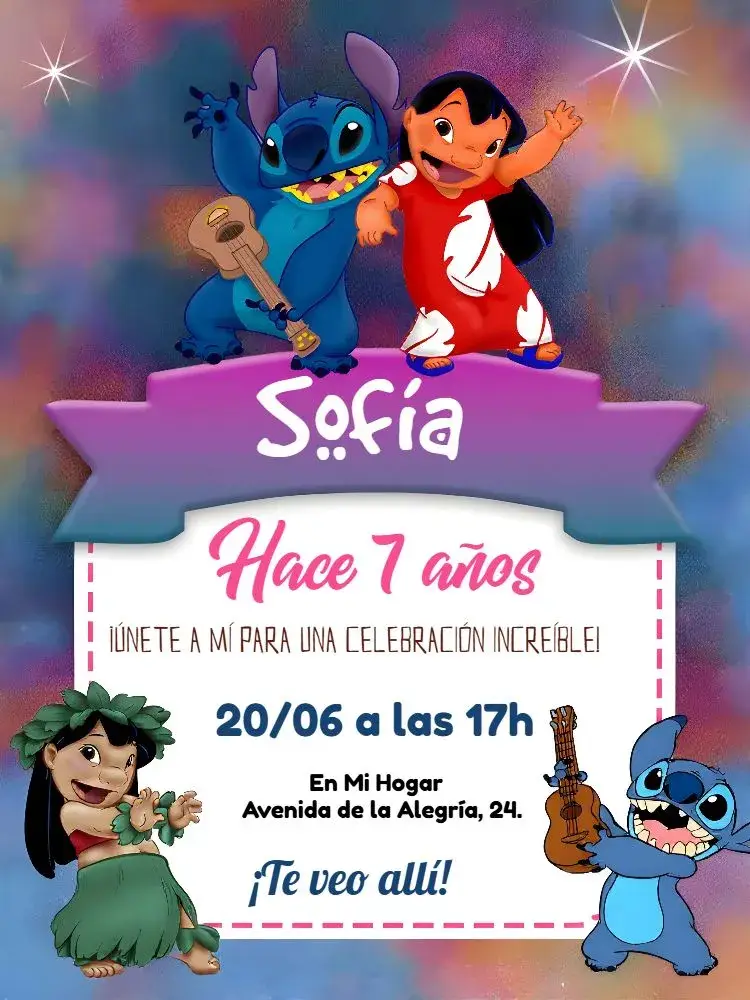 Invitación Lilo Y Stitch Chica