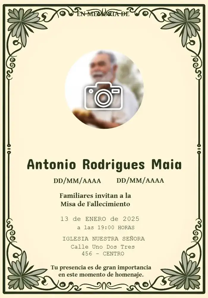 Misa De Fallecimiento Con Foto Verde