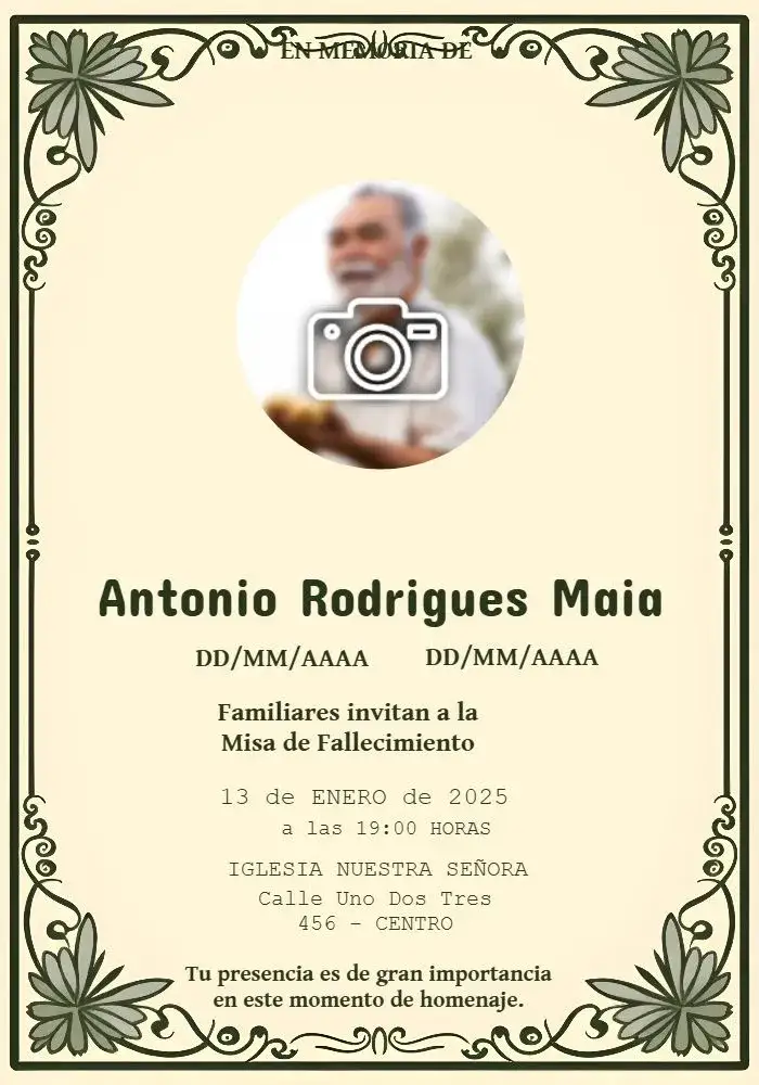 Invitación Misa De Fallecimiento Con Foto Verde – tema Fechas Conmemorativas verde, minimalista, elegante, sereno, sutil