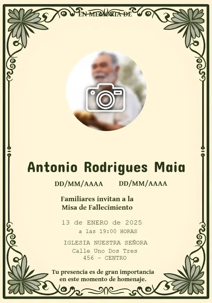 Invitación Misa De Fallecimiento Con Foto Verde
