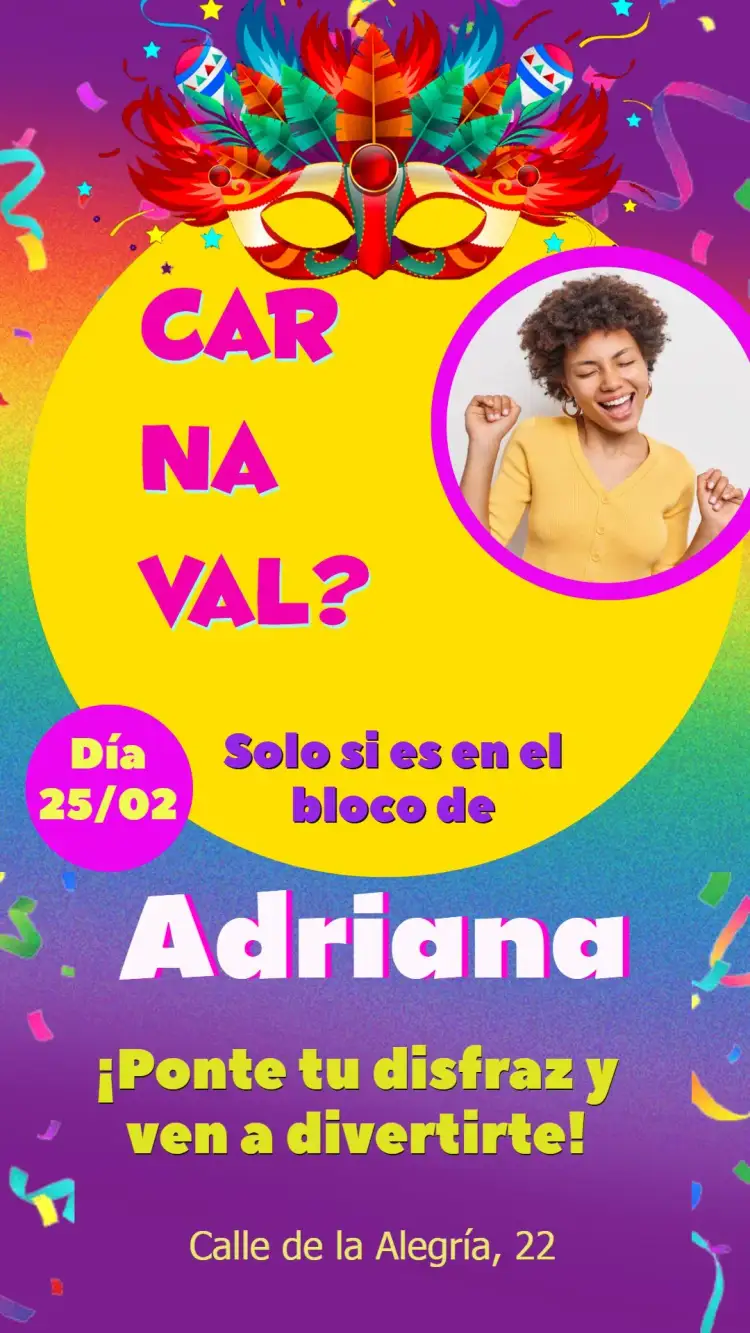 Invitación Carnaval Con Foto Es – tema Fechas Conmemorativas colorido, festivo, alegre, vibrante, divertido