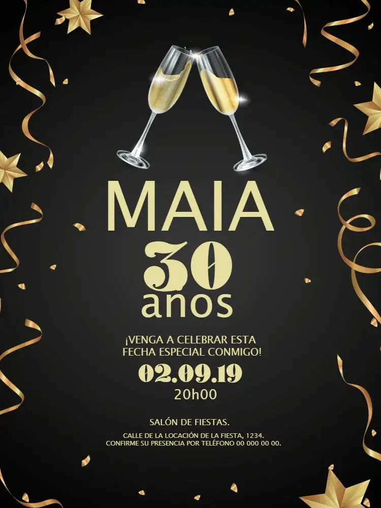 Invitación Brindis Champagne Fiesta – tema Cumpleaños dorado, elegante, glamoroso, festivo, moderno