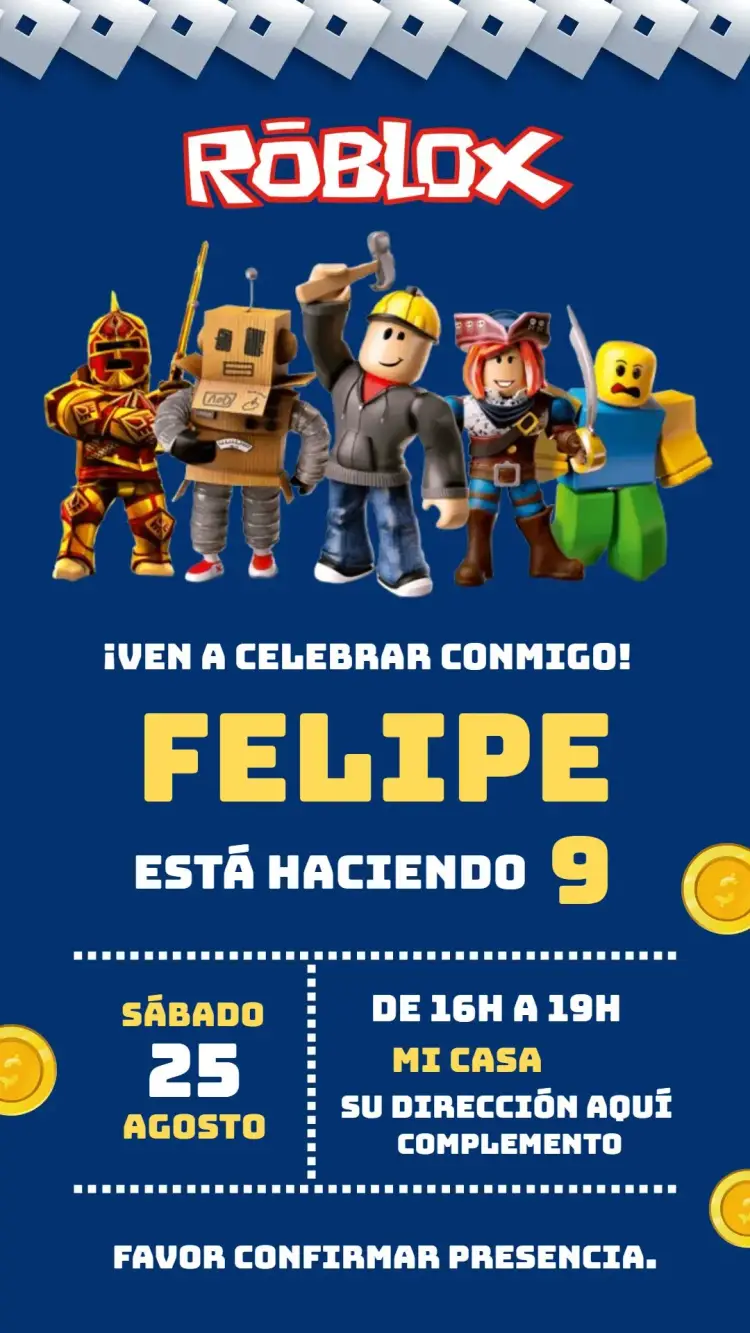 Invitación Roblox editable y personalizable