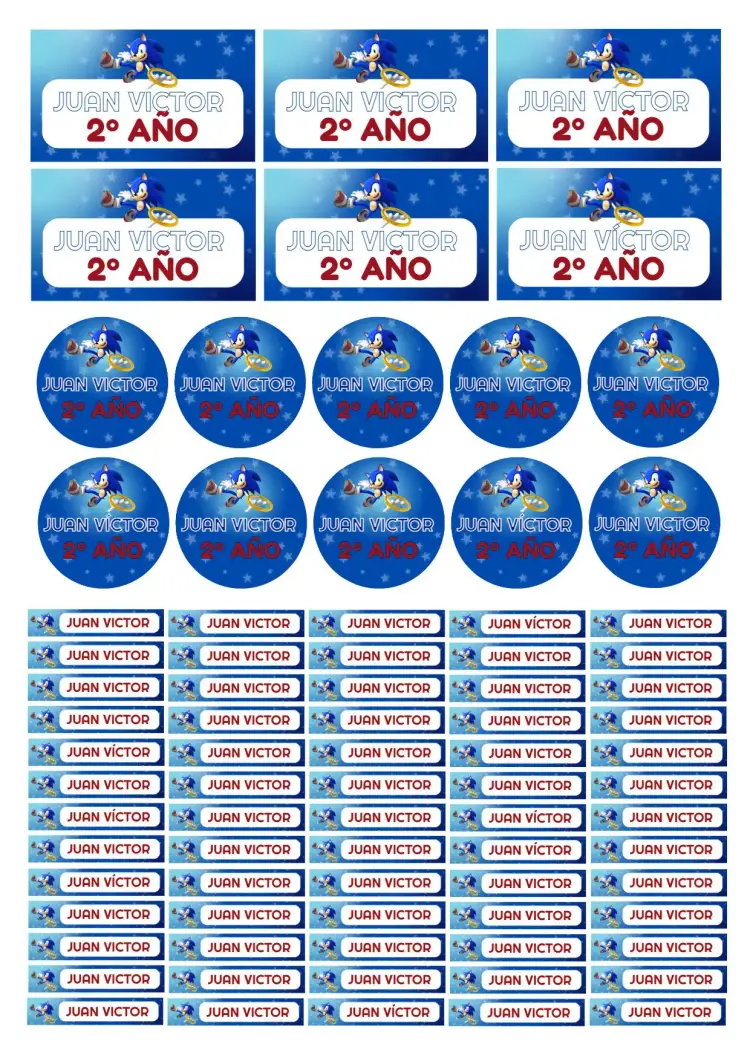 Invitación Etiqueta Escolar Sonic Azul