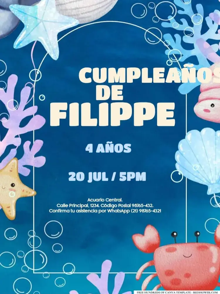 Invitación S De Fondo Del Mar Estrella Para Editar Azul