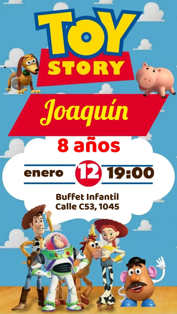 Invitación Toy Story – tema Cumpleaños Infantil colorido, temático, de aventura, divertido, infantil