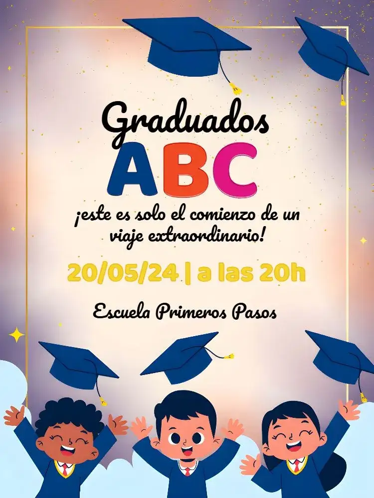 Invitación Graduación Infantil Abc Colorida – tema Graduación colorido, lúdico, divertido, educativo, infantil, moderno