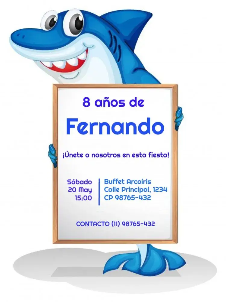 Invitación Infantil Tiburón Para Editar Celebración editable y personalizable