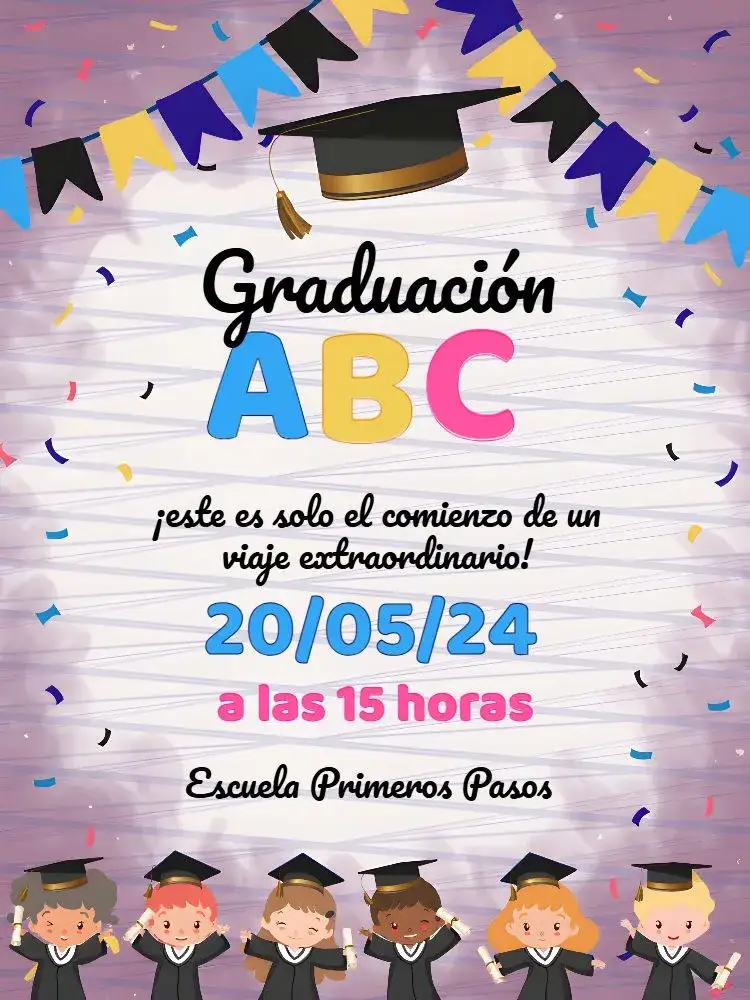 Invitación Graduación Infantil Abc Pre – tema Graduación colorido, divertido, infantil, educativo, moderno