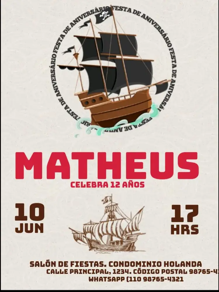 Invitación Pirata Rústico Caveira editable y personalizable