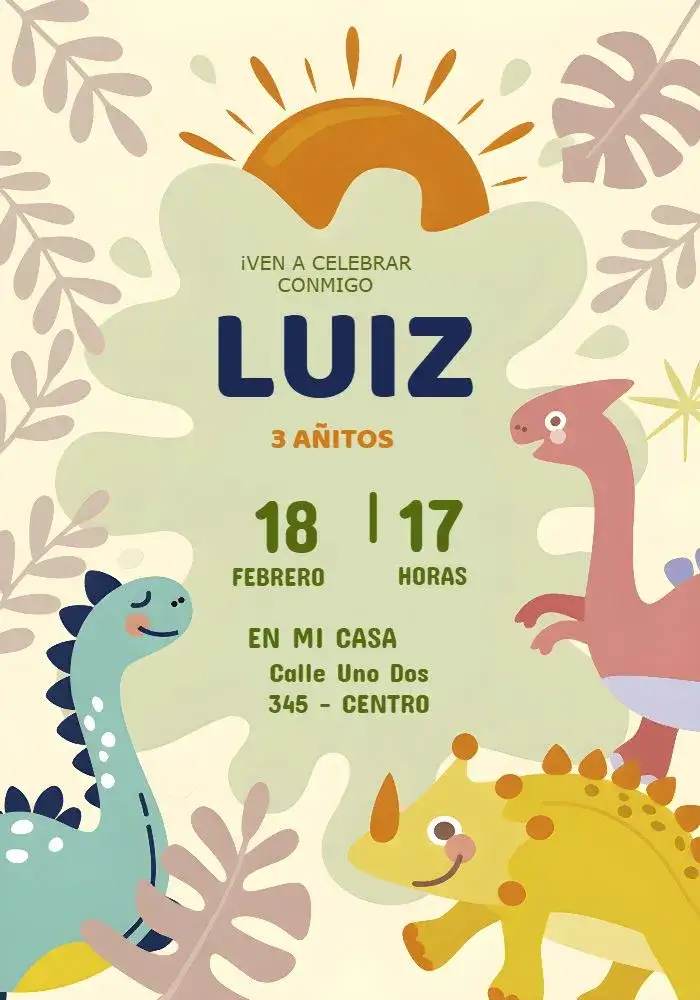 Invitación Dinosaurios Verde – tema Más buscados dinosaurios, colorido, infantil, divertido, temático, selva