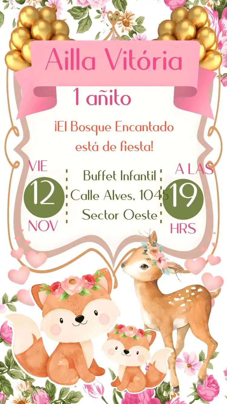 Invitación Bosque Encantado – tema Cumpleaños Infantil mágico, colorido, fantasía, natural, infantil