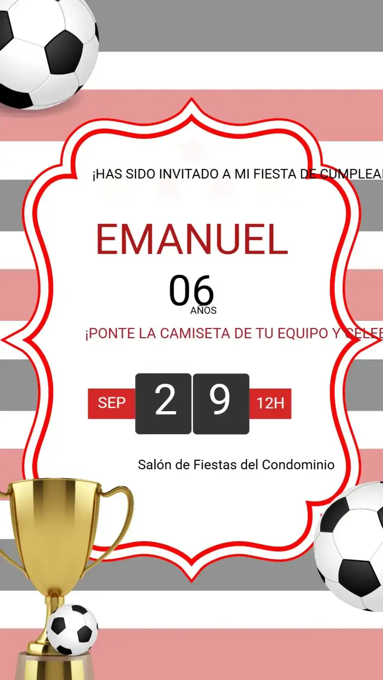Invitación Cumpleaños Infantil FÚTBOL