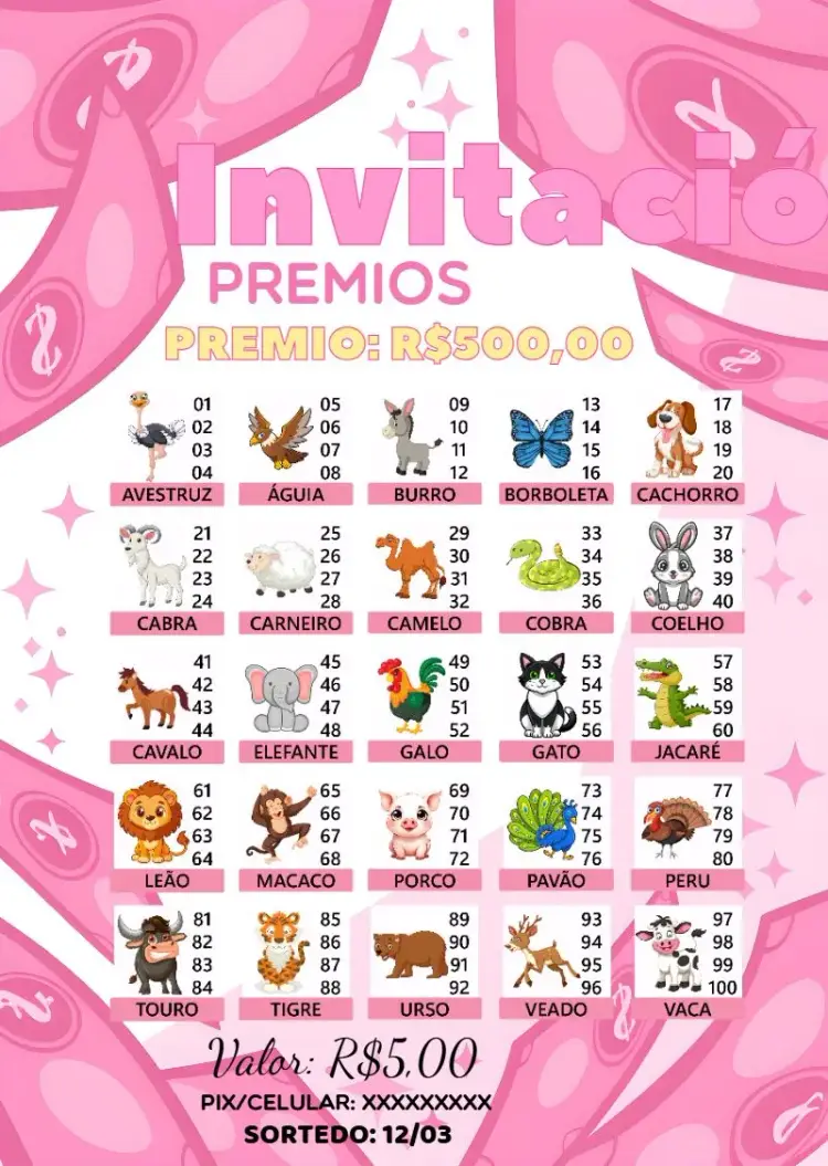 Invitación Rifa De Bicho Premiações Juego