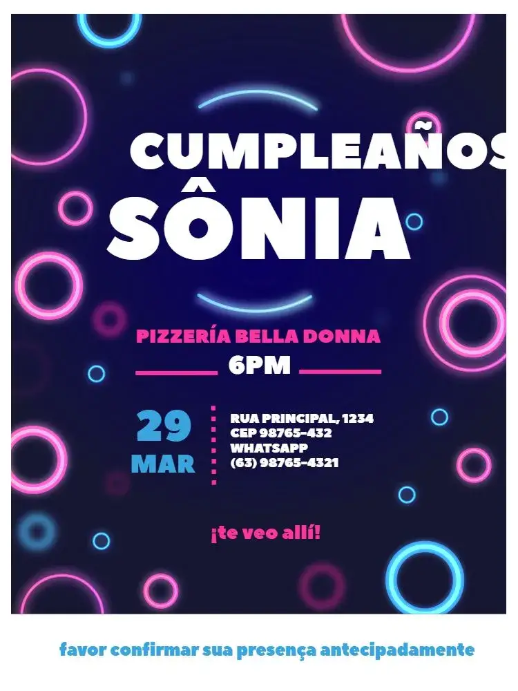 Invitación Neón Rosa Y Azul Joven