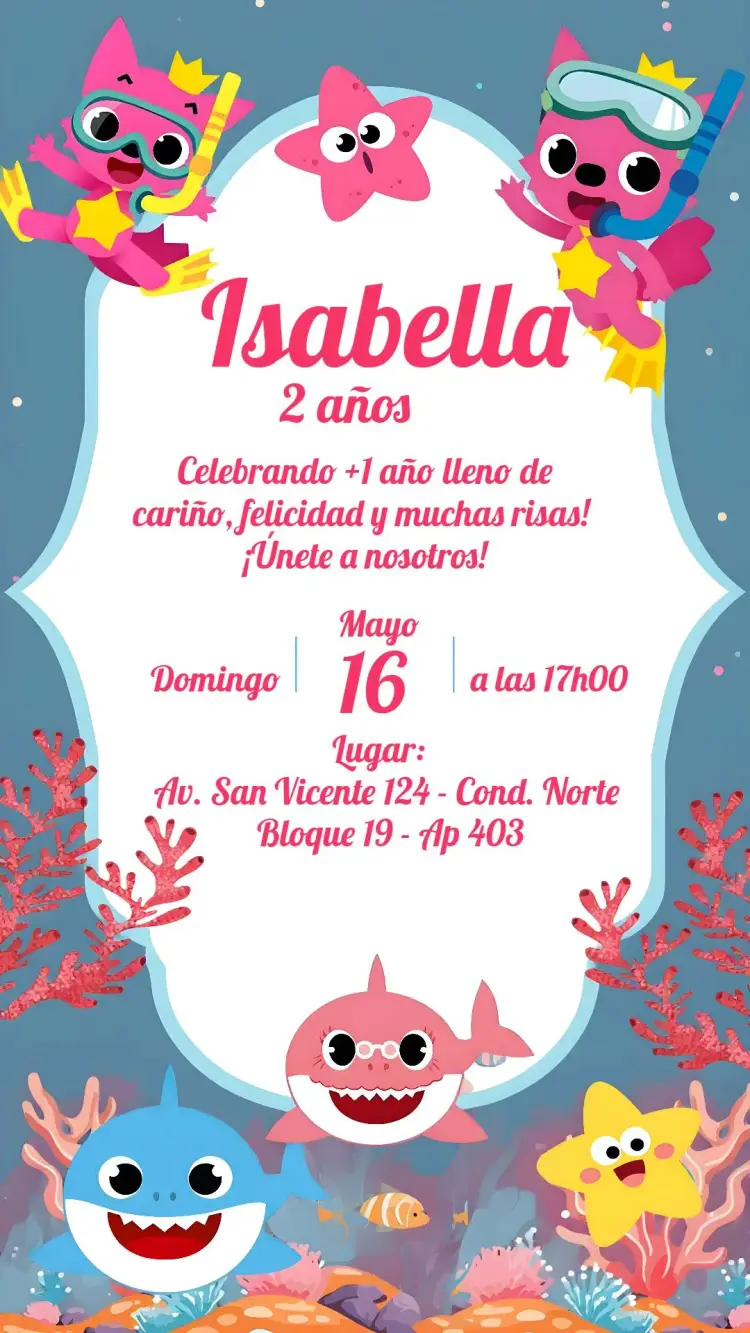 Invitación Baby Shark Dibujo