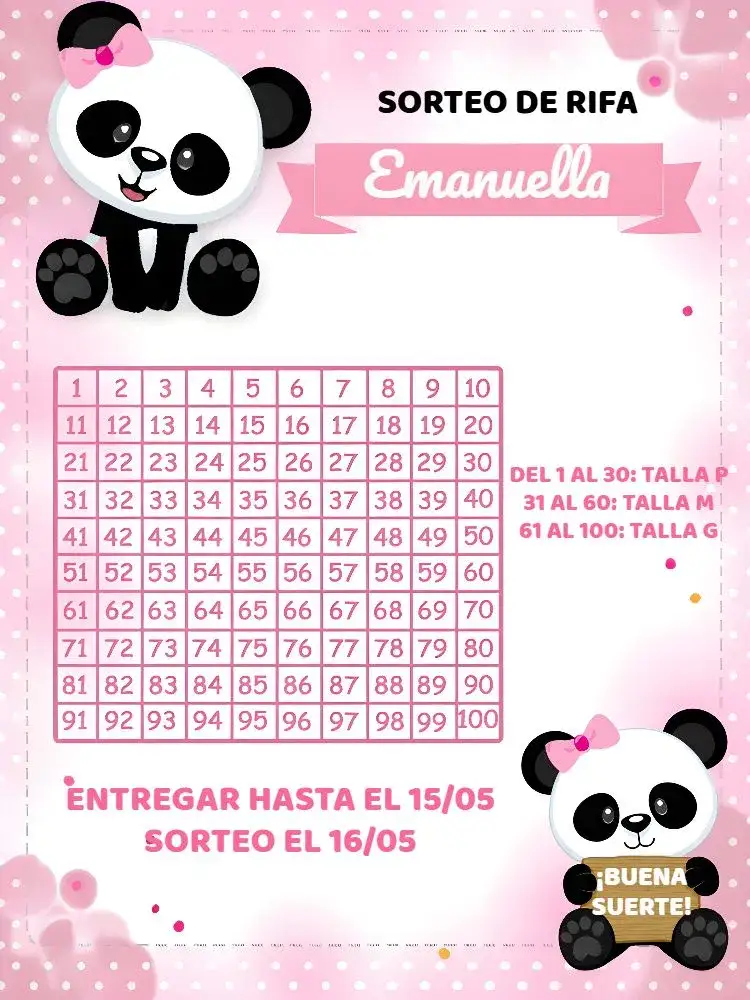 Invitación Té Rifa Pandinha Panda – tema Té Rifa panda, rosa, blanco, negro, infantil, lúdico