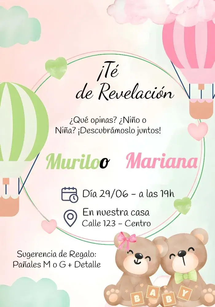 Invitación Baby Shower Ositos Pañales