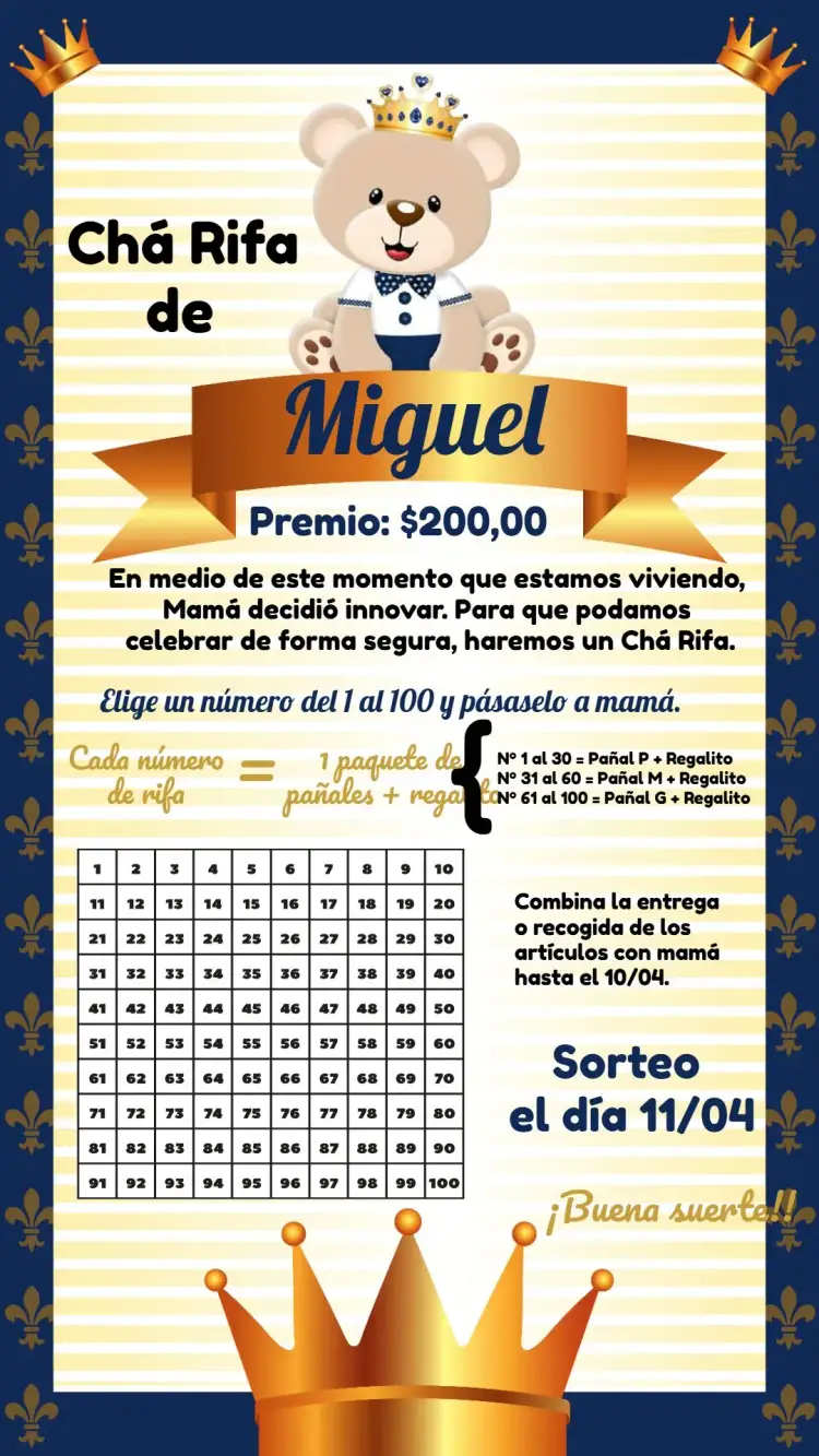 Invitación Té Rifa Osito Príncipe Principe.príncipe