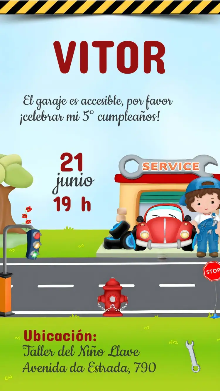 Invitación Mecánico Llave – tema Más buscados mecánico, colorido, divertido, temático, infantil