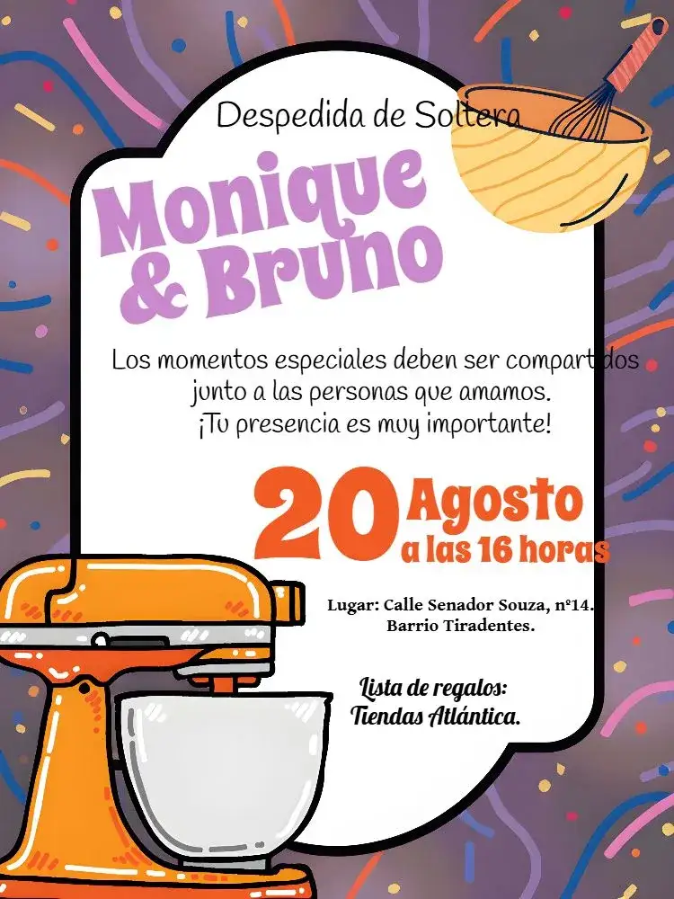 Invitación Despedida de Soltera Naranja – tema Despedida de Soltera naranja vibrante, ilustraciones culinarias, estilo moderno, elementos gráficos divertidos, diseño minimalista, toques personalizados