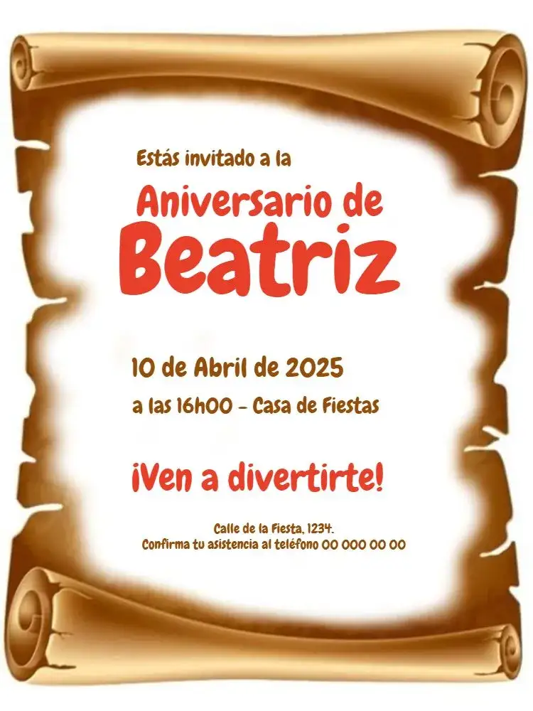 Invitación Papiro Para Editar Celebración – tema Cumpleaños Infantil amarillo, divertido, infantil, colorido, animado, moderno