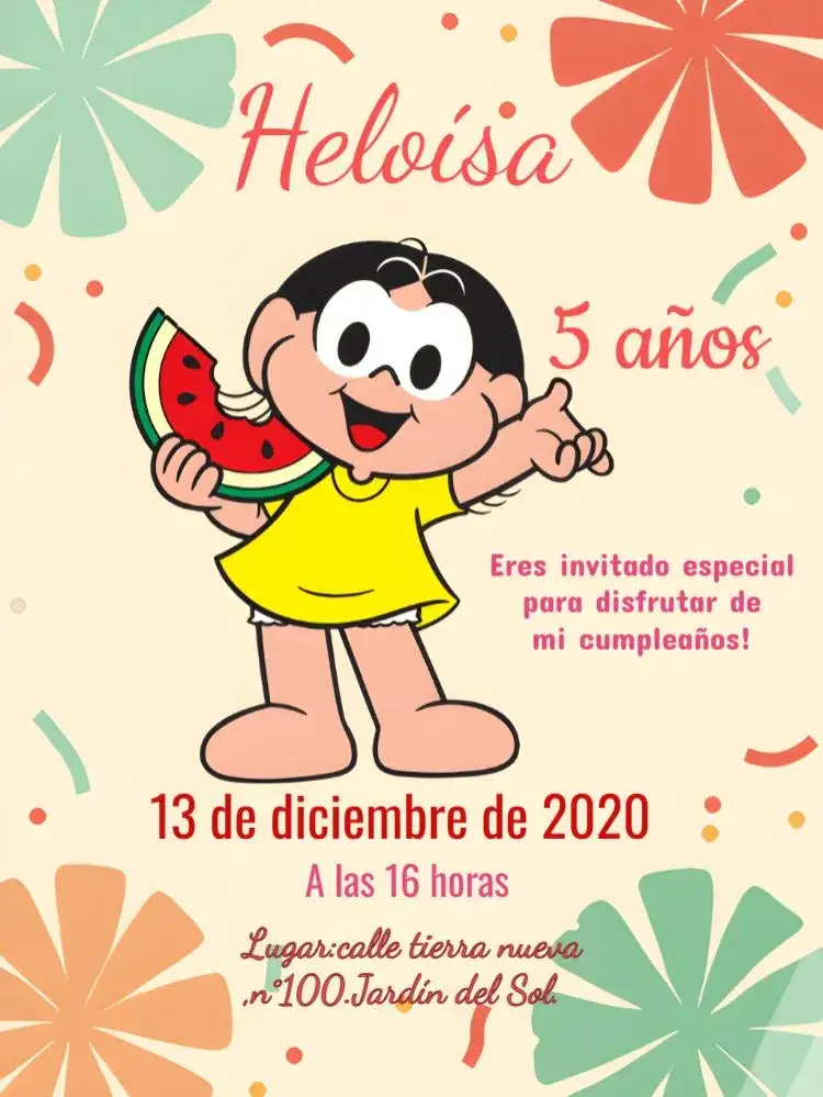 Invitación Magali Turma – tema Cumpleaños colorido, divertido, lúdico, infantil, tropical, inspirado en cómics