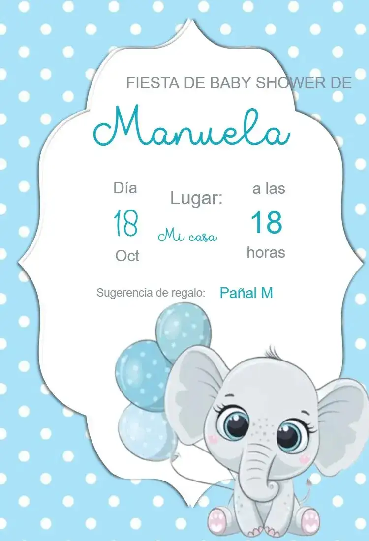 Invitación Baby Shower Elefante